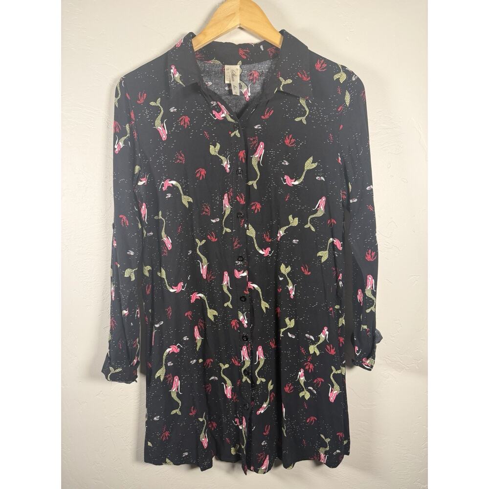 Women’s Size Small Black “Deep Sea Mermaid” ShunBo Button Down Long Sleeve Shirt